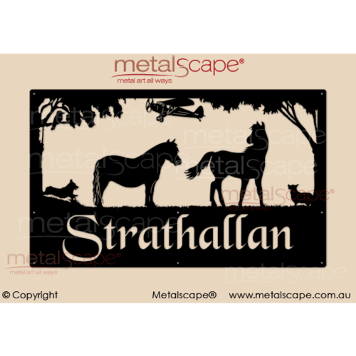 Metalscape - Farm Property Signs-Large Property Sign - Pony, Horse, Corgis and Plane