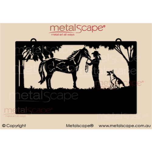 Metalscape - Farm Property Signs-Large Property Sign -  Landscape Horse & Female Rider and dog