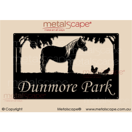 Metalscape - Farm Property Signs-Medium Property Sign -Pony and Chickens