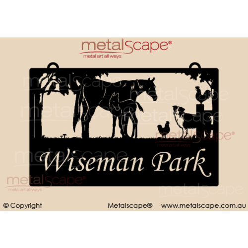 Medium Property Sign - Mare, Foal, Collie & Chickens