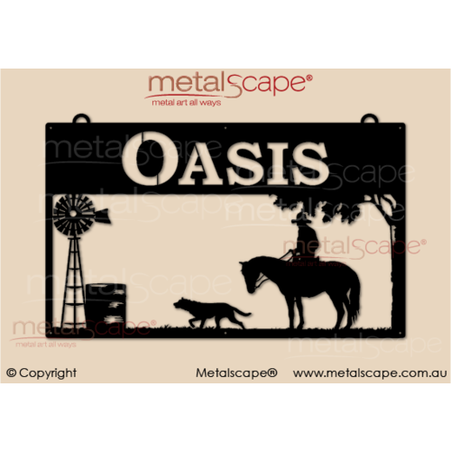 Metalscape - Farm Property Signs-Large Property Sign - Horse & Rider, Dog & Windmill