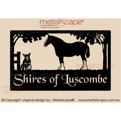 Metalscape - Farm Property Signs-Large Property Sign - Clydesdale & Blue Heeler