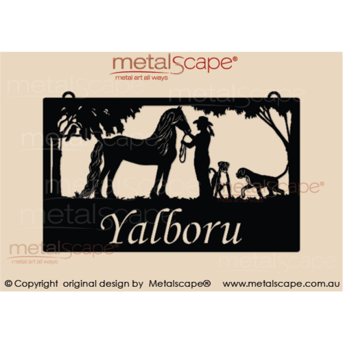 Metalscape - Farm Property Signs-Large Property Sign - Friesian Horse, Lady 2 x Boxer Dogs