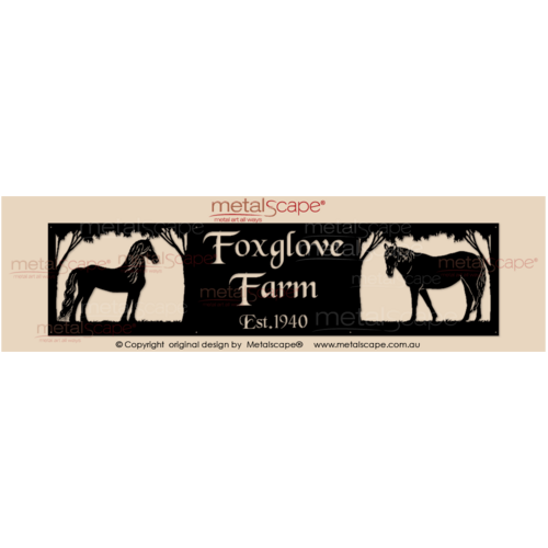 Metalscape - Farm Property Signs-Panoramic Property Sign -  Friesian Horse & Quarter Horse