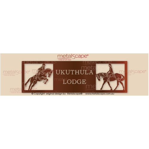 Metalscape - Farm Property Signs-Panoramic Property Sign -  Horse Jumping and  Dressage Horse