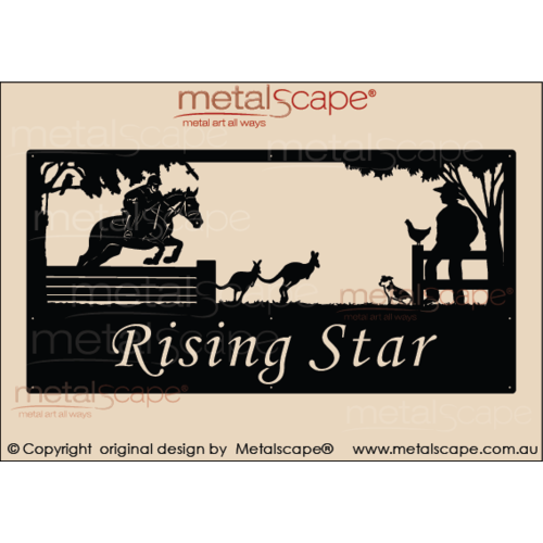 Metalscape - Farm Property Signs-XL Property Sign -Horse Jumping, Kangaroos, Man on Fence & Dog