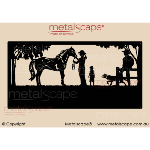 Metalscape - Farm Property Signs-XL Property Sign -Horse Scene girl, man on fence and boy