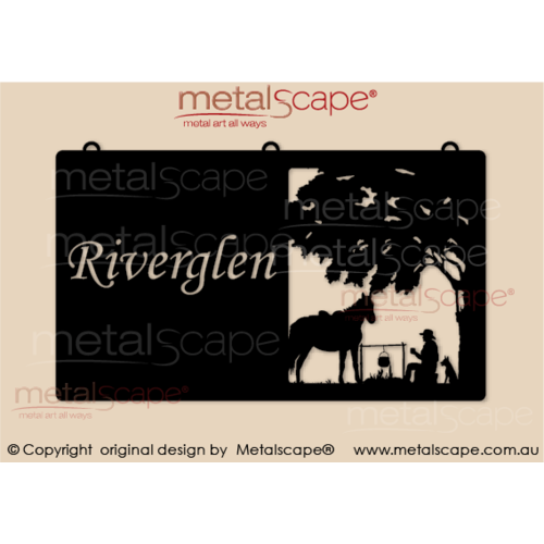 Metalscape - Farm Property Signs-XL Property Sign -Camp fire scene with jackaroo