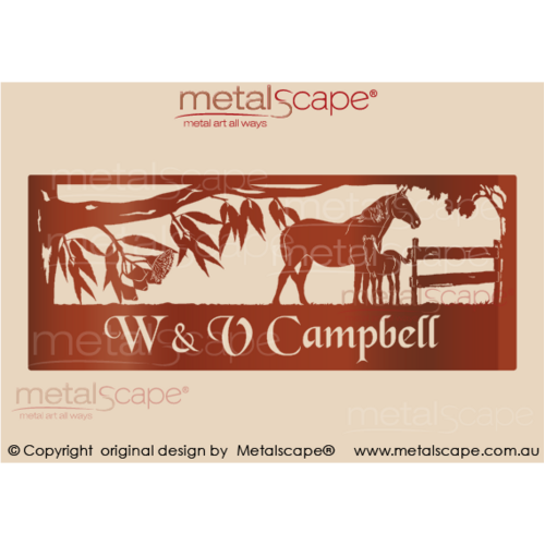 Metalscape - Farm Property Signs-XL Property Sign - Flowering Gum, Mare and Foal Fence