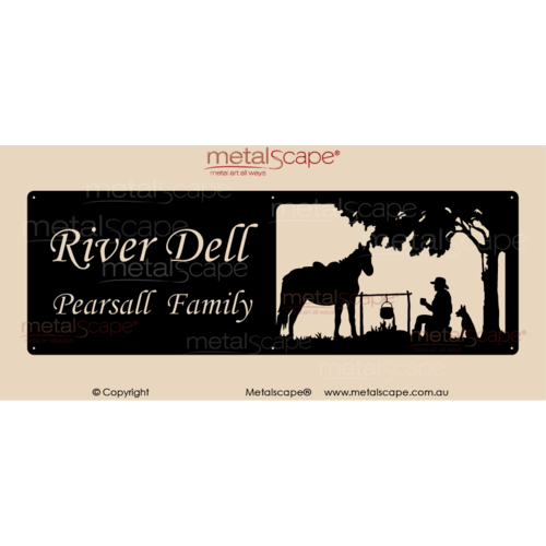 Metalscape - Farm Property Signs-XL Property Sign -Drover, Horse & Campfire Scene