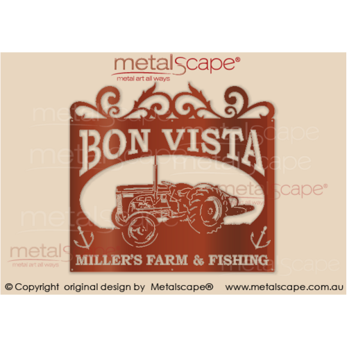 Metalscape - Farm Property Signs-Large Property Sign - Massey Ferguson Tractor in Oval (optional Scrolls)