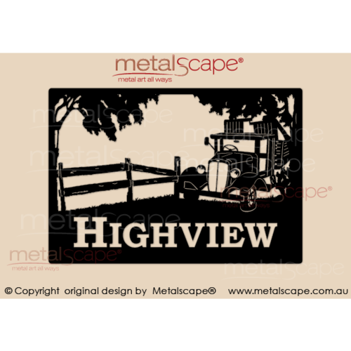 Metalscape - Farm Property Signs-Medium Property Sign Old Truck and Fence