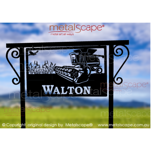 Metalscape - Farm Property Signs-Large Property Sign John Deere Header and Wheat