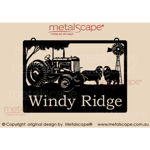 Metalscape - Farm Property Signs-Large Property Sign Fordson Tractor, Merinos and Windmill