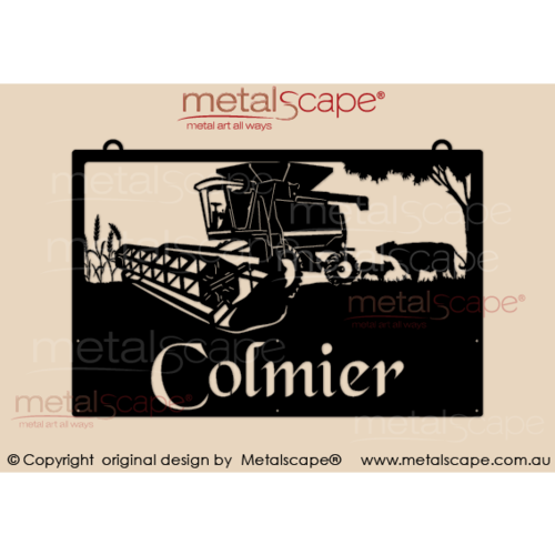 Metalscape - Farm Property Signs-Large Property Sign - John Deere Header Wheat Cattle