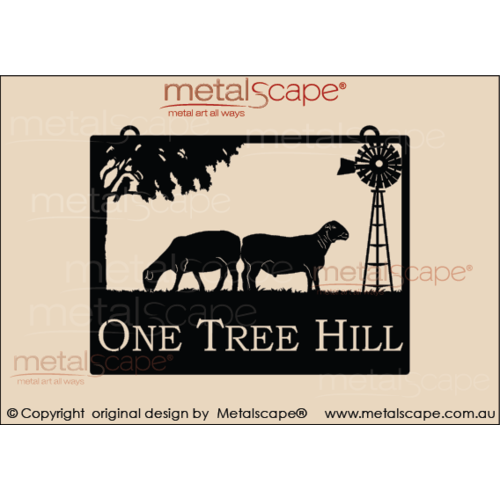 Metalscape - Farm Property Signs-Medium Property Sign - 2 x Dorper Sheep & Windmill