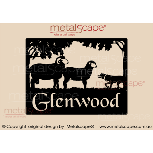 Metalscape - Farm Property Signs-Property sign - 2 Merinos & Kelpie