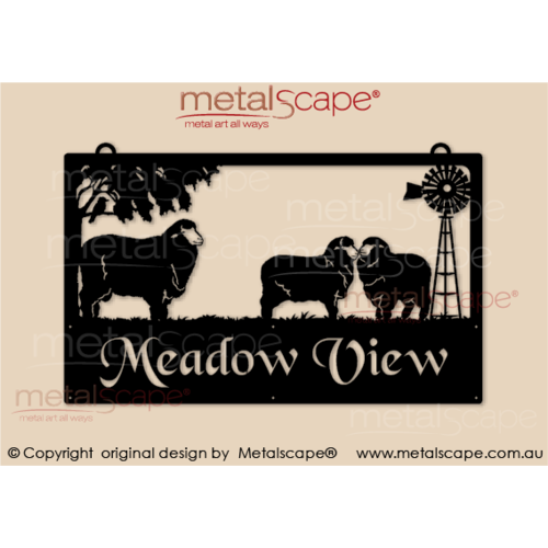 Metalscape - Farm Property Signs-Large Property sign  - 3 x Merinos & Windmill