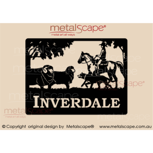 Metalscape - Farm Property Signs-Medium Property Sign - Merino Sheep, Rider & Kelpie