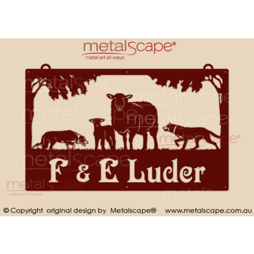 Metalscape - Farm Property Signs-Large Property Sign - Cross bred Ewe & Lamb with collie and kelpie