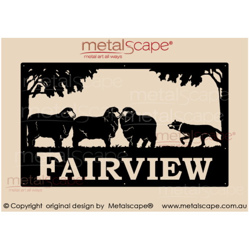Metalscape - Farm Property Signs-Large Property Sign - 3 Merino Ewes and Kelpie