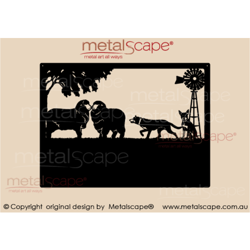 Metalscape - Farm Property Signs-Medium Property Sign - Merino Ewes, Kelpies & Windmill