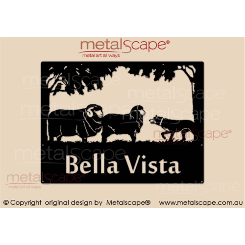 Metalscape - Farm Property Signs-Medium Property Sign - 2 merinos and Kelpie