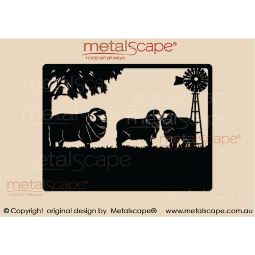 Metalscape - Farm Property Signs-Medium Property Sign - 3 Merinos and Windmill