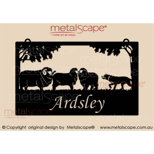 Metalscape - Farm Property Signs-Large Property Sign - 3 Merinos and Kelpie