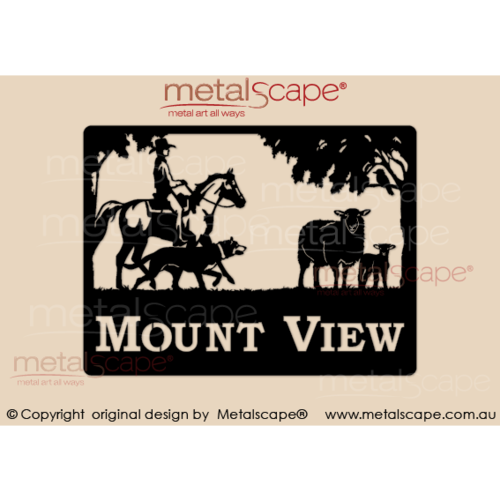 Metalscape - Farm Property Signs-Medium Property Sign - Cross breed ewe and lamb, Rider & Kelpie