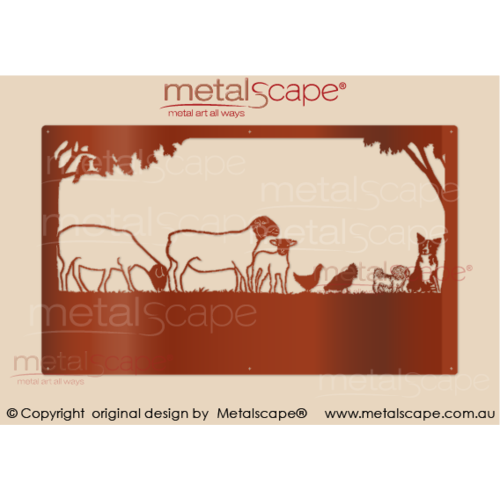Metalscape - Farm Property Signs-Large Property Sign - 2 Black Faced Dorper Sheep and lamb, chickens and dogs