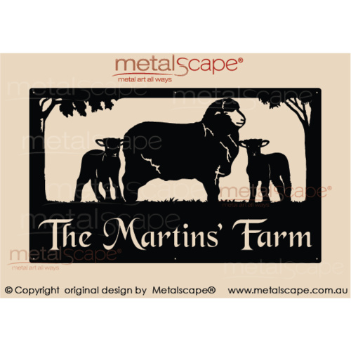 Metalscape - Farm Property Signs-Large Property sign -Merino Ewe & 2 lambs