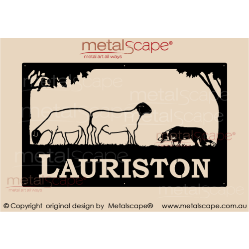 Metalscape - Farm Property Signs-Large Property sign - Black Faced Dorper Sheep & Stalking Collie dog