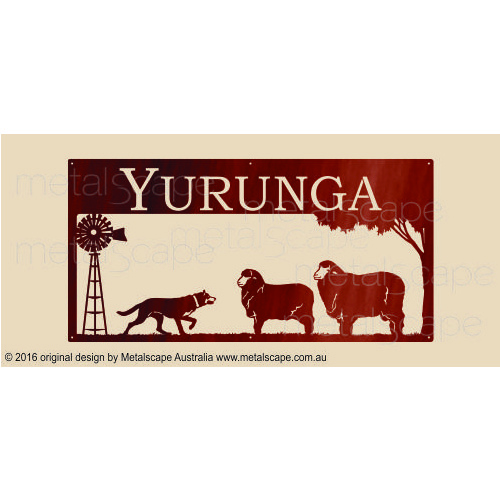 Metalscape - Farm Property Signs-Property Sign - Merino Poll Ram & Ewe & Windmill