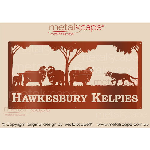 Metalscape - Farm Property Signs-XL Property Sign - Merino Sheep & Kelpie