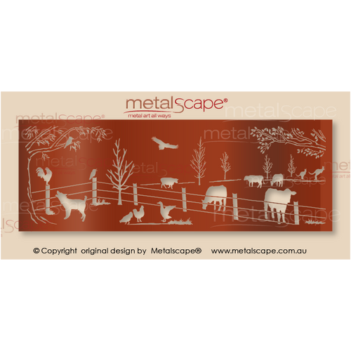Countryscape - Metalscape - Metal Art - Farm-Screen\ Gate Panel  - Farm Scene - Fam animals, Cattle, Fence, Gum tree