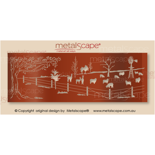 Countryscape - Metalscape - Metal Art - Farm-Screen\ Gate Panel  - Farm Scene - Trees, Alpacas, Sheep, Windmill and Fences