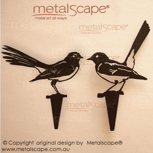 Metalscape - Metal Garden Art - Gardenscape -Set of 2 Wagtail on Spikes - Black Painted Finish
