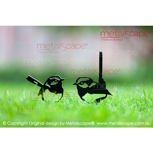 Metalscape - Metal Garden Art - Gardenscape -Set of 2 Wrens on Spikes - Black Painted Finish