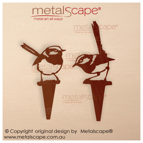 Metalscape - Metal Garden Art - Gardenscape -Set of 2 Wrens on Spikes - Natural RUST Finish